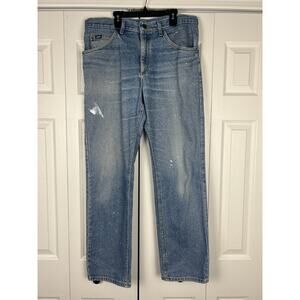 Vintage Lee Mens Jeans Medium Wash Union Made 36 x 31 leather patch fading‎